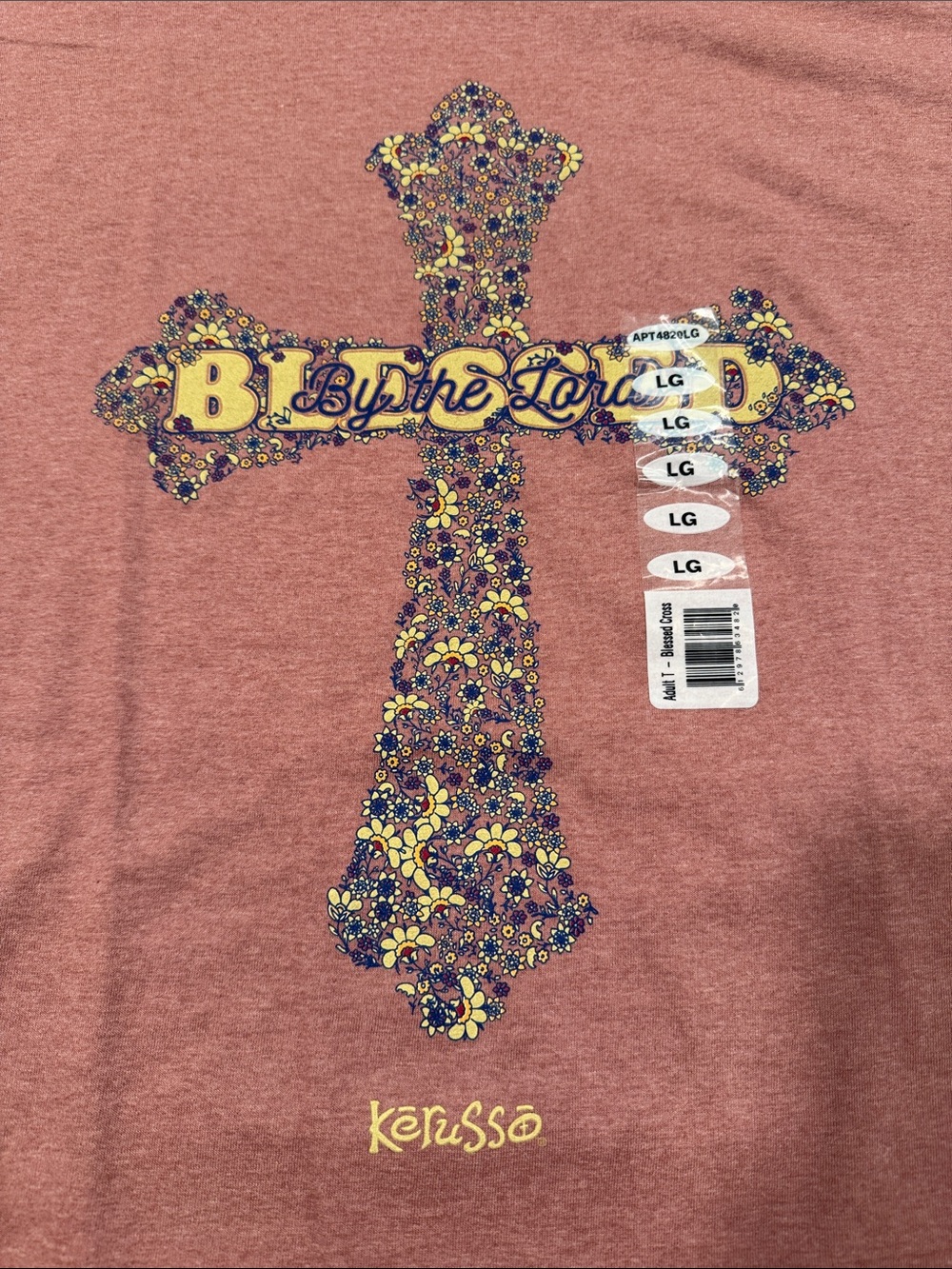 NWT Kerusso Blessed by the Lord Floral Cross Graphic Tee - Dusty Rose Women's Lg